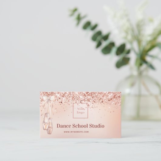Dance studio school roos gouden roze glitter logo visitekaartje (Staand voorkant)