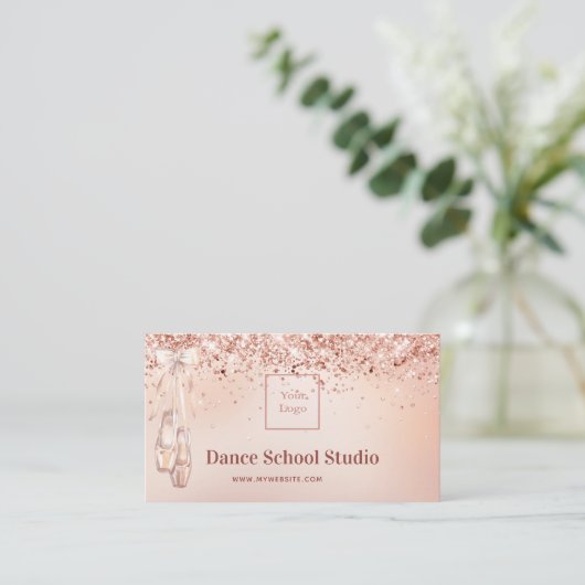 Dance studio school roos goudroze glitter qr code visitekaartje (Staand voorkant)