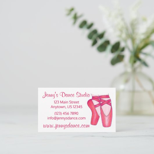 Dance Studio Teacher Pink Ballet Pointe Toeslein Visitekaartje (Staand voorkant)
