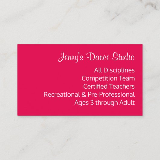 Dance Studio Teacher Pink Ballet Pointe Toeslein Visitekaartje (Achterkant)