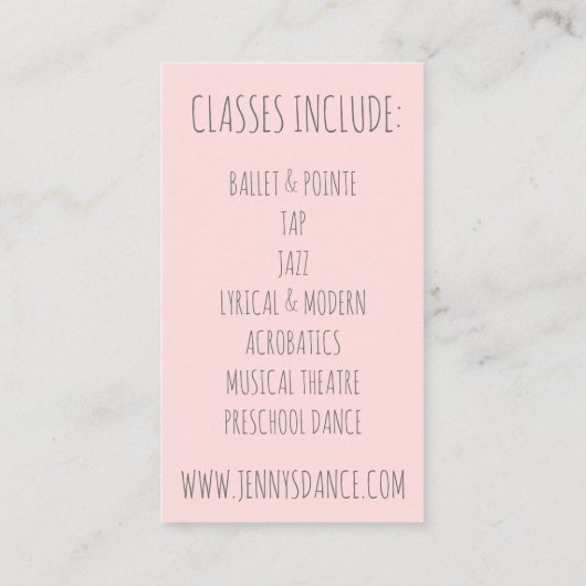 Dance Studio Teacher Pink Ballet Shoe Ballerina Visitekaartje (Achterkant)