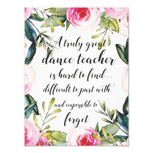 Dance Teacher Hartelijk dank voor uw dansdocent Foto Afdruk (Voorkant)