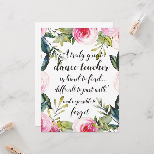 Dance Teacher Hartelijk dank voor uw dansdocent Kaart (Voorkant / Achterkant in situ)