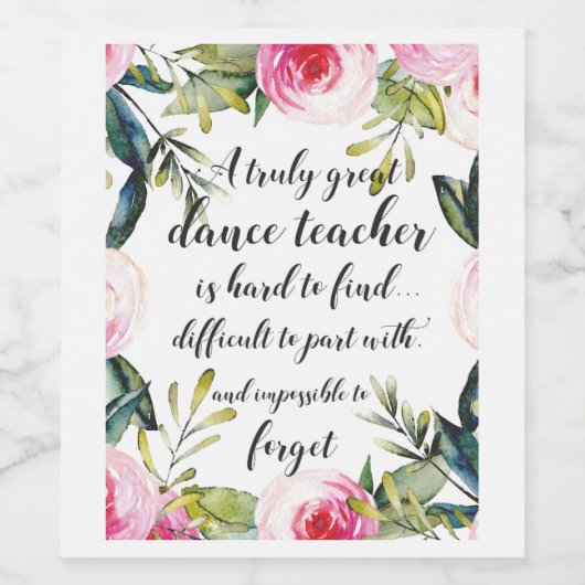 Dance Teacher Hartelijk dank voor uw dansdocent Wijn Etiket (Enkel label)