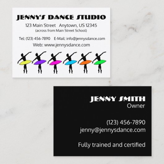 Dance Teacher Studio Owner Ballet Pointe Ballerina Visitekaartje (Voorkant / Achterkant)
