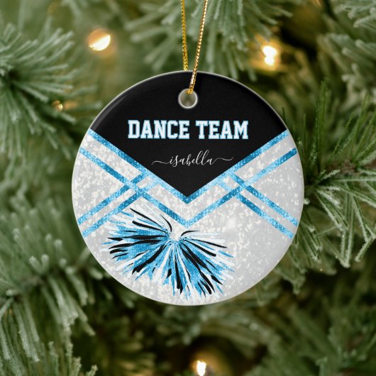 Dance Team Black, White en Baby Blue Glitter Keramisch Ornament (Boom)
