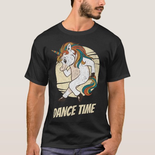 Dance Time Eenhoorn magisch paard Dancing Retro T-shirt (Voorkant)