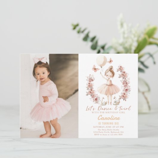 Dance & Twirl Ballerina Ballet Verjaardagsfoto Kaart (Staand voorkant)