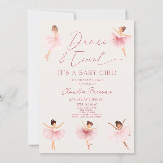 Dance & Twirl Pink Ballerina Ballet Baby shower Kaart (Voorkant)