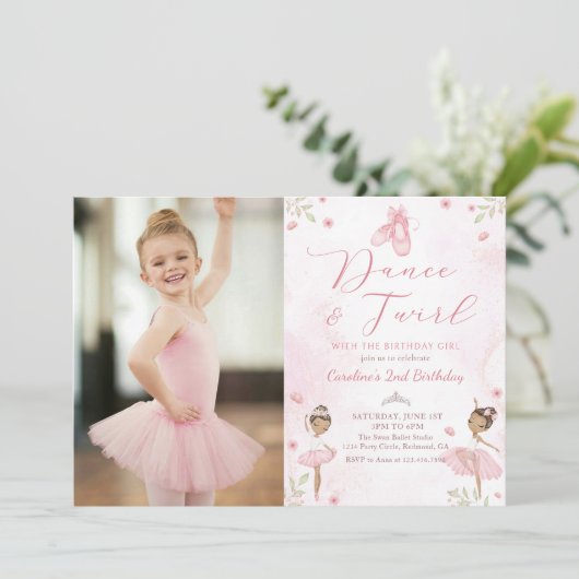 Dance & Twirl Pink Ballerina Ballet Verjaardagsfot Kaart (Staand voorkant)
