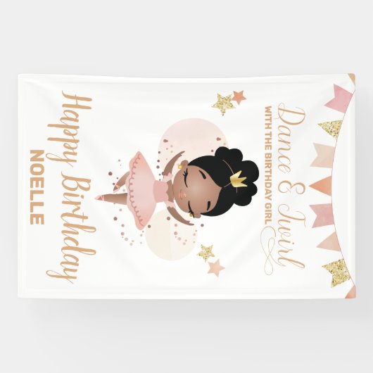 Dance & Twirl, Princess Ballerina w/Bow Birthday Spandoek (Horizontaal)