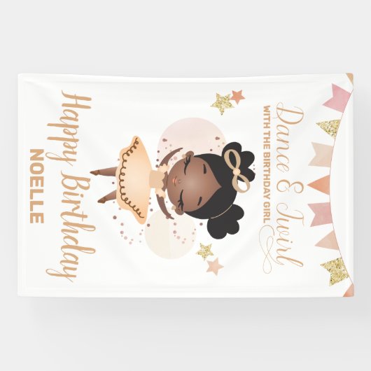 Dance & Twirl, Princess Ballerina w/Bow Birthday Spandoek (Horizontaal)