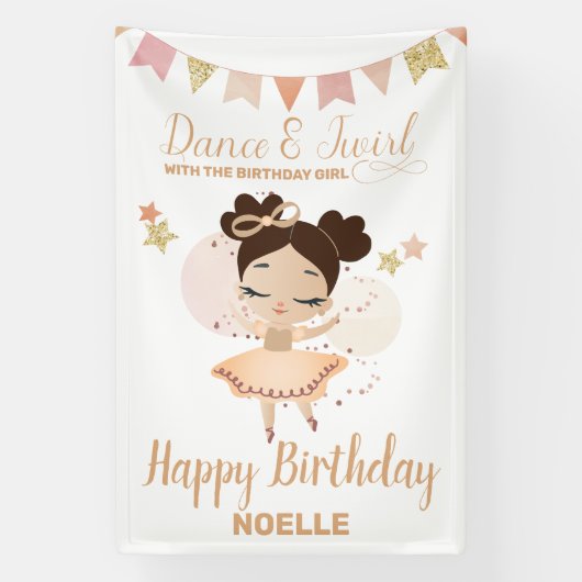 Dance & Twirl, Princess Ballerina w/Bow Birthday Spandoek (Verticaal)