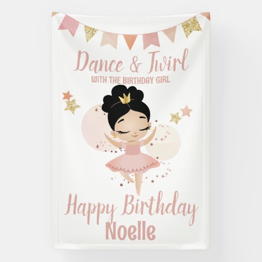 Dance & Twirl, Princess Ballerina w/Tiara Birthday Spandoek (Verticaal)