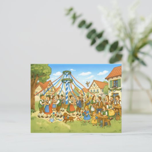 Dance Under Maypole in het Beierse dorp Feestdagenkaart (Staand voorkant)