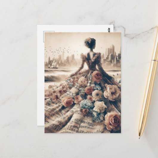 Dance Vrouw Muziek Collage Briefkaart (Voorkant / Achterkant in situ)