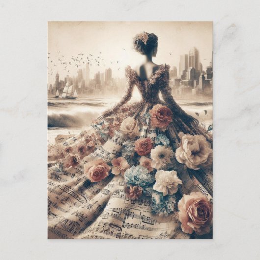 Dance Vrouw Muziek Collage Briefkaart (Voorkant)