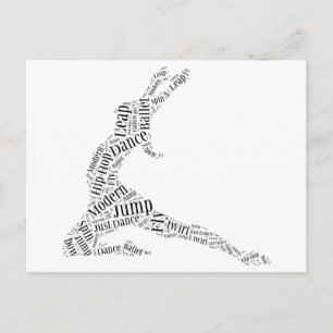 Dance Word Cloud Black & White Briefkaart