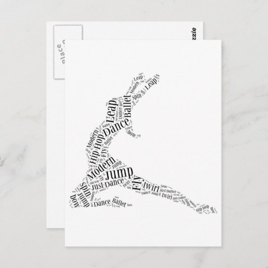 Dance Word Cloud Black & White Briefkaart (Voorkant / Achterkant)