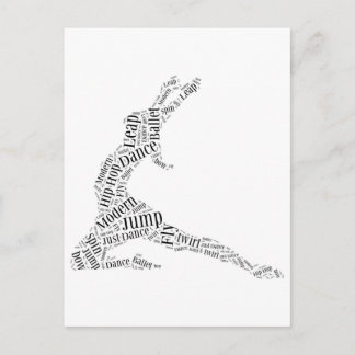 Dance Word Cloud Black & White Briefkaart