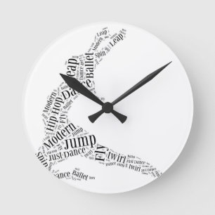 Dance Word Cloud Black & White Ronde Klok