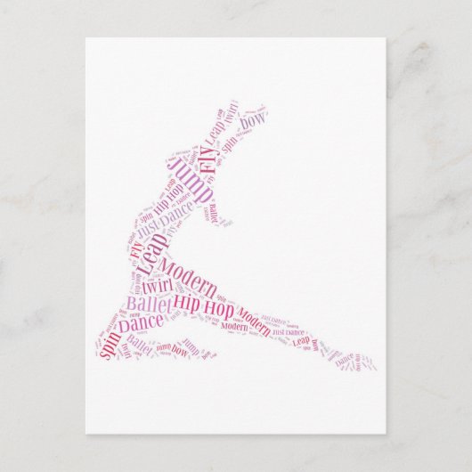 Dance Word Cloud Pink Briefkaart (Voorkant)