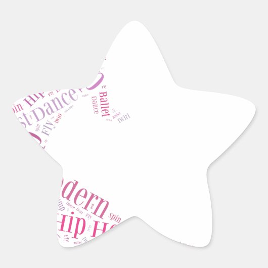Dance Word Cloud Pink Ster Sticker (Voorkant)