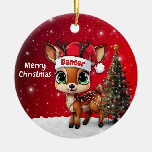 Dancer Baby Deer, Fawn, Doe, Reindeer🦌 🎄 Keramisch Ornament (Voorkant)