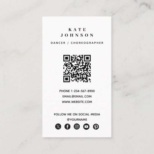Dancer Choreograaf Foto Sociale Media QR Code Visitekaartje (Achterkant)