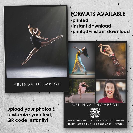 Dancer Choreographer Comp Card 5 Photo QR Code Kaart