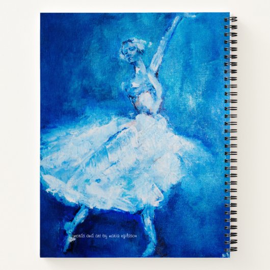 Dancer in blauw en wit met inspirerend poëzie notitieboek (Achterkant)