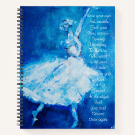 Dancer in blauw en wit met inspirerend poëzie notitieboek