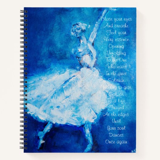 Dancer in blauw en wit met inspirerend poëzie notitieboek (Voorkant)