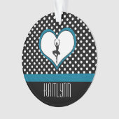 Dancer in blauw hart - zwart en wit poka-Stippen Ornament (voorkant)