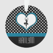 Dancer in blauw hart - zwart en wit poka-Stippen Ornament (voorkant)