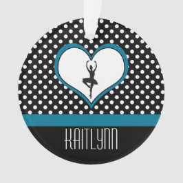 Dancer in blauw hart - zwart en wit poka-Stippen Ornament