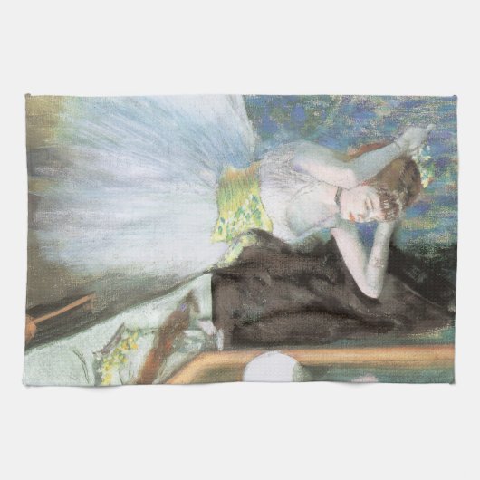 Dancer in haar kleedkamer door Edgar Degas Theedoek (Horizontaal)