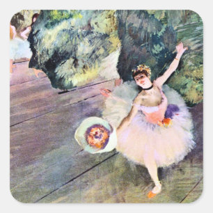 Dancer met een Bouquet van Flowers van Edgar Degas Vierkante Sticker