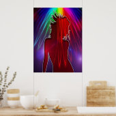 Dancer onder Neon Rainbow Light Shower Poster (Keuken)