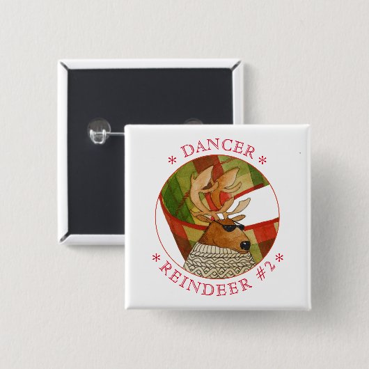 DANCER REINDEER Square Pin Button (Voorkant /achterkant)
