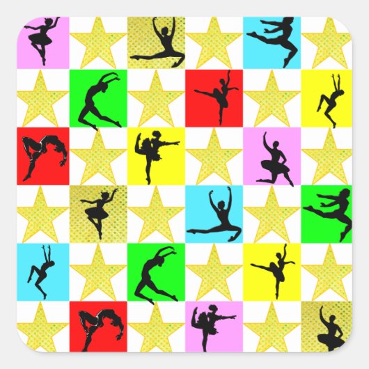DANCER SUPER STAR KERSTONTWERP VIERKANTE STICKER (Voorkant)