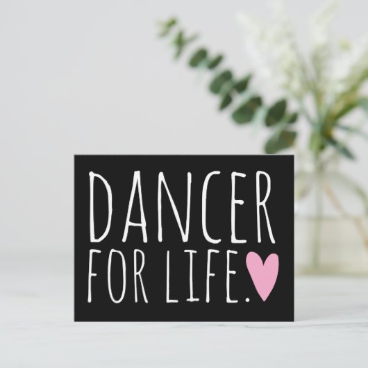 Dancer voor Life Black met hart Briefkaart (Staand voorkant)