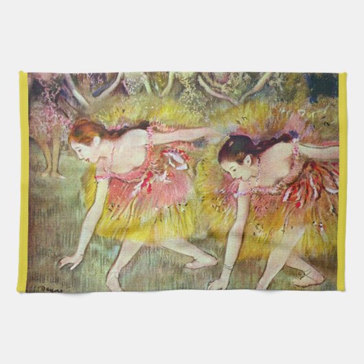 Dancers die naar beneden buigen door Edgar Degas,  Theedoek (Horizontaal)
