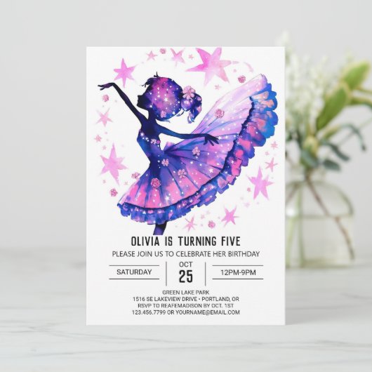 Dancer's Digital Ballerina Verjaardag Kaart (Staand voorkant)