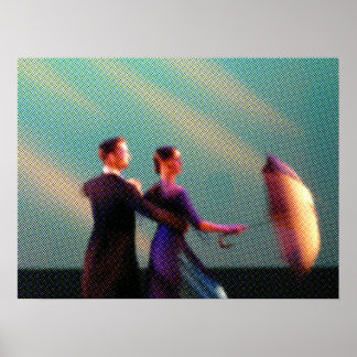 Dancers met Umbrella (halftone) Poster