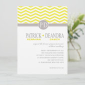 Danch Chevron Monogram gele Trouwjurk Kaart (Staand voorkant)