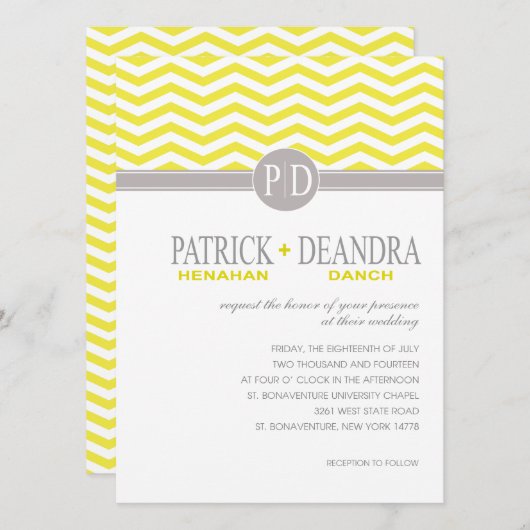 Danch Chevron Monogram gele Trouwring Kaart (Voorkant / Achterkant)