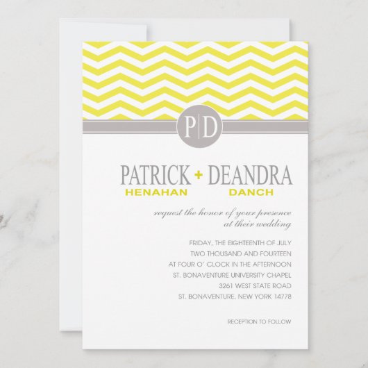 Danch Chevron Monogram gele Trouwring Kaart (Voorkant)