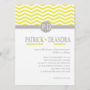 Danch Chevron Monogram yellow Wedding Kaart