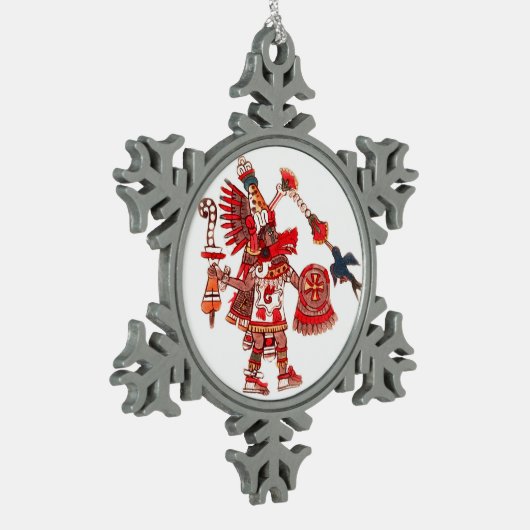 Dancing Aztec shaman-krijger Tin Sneeuwvlok Ornament (Links)